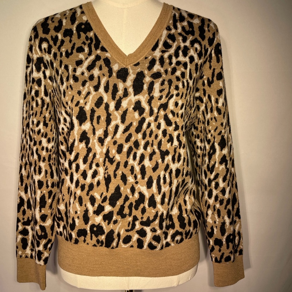 Banana Republic Sweater XL Womens Leopard Wool Y2K Cabincore Corpcore Heritage